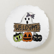 Oreiller rond de bienvenue Halloween personnalisé