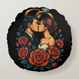 Coussins Ronds Oreiller rond de couple de mariage romantique