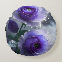Oreiller rond de luxe avec illusion de rose bleue