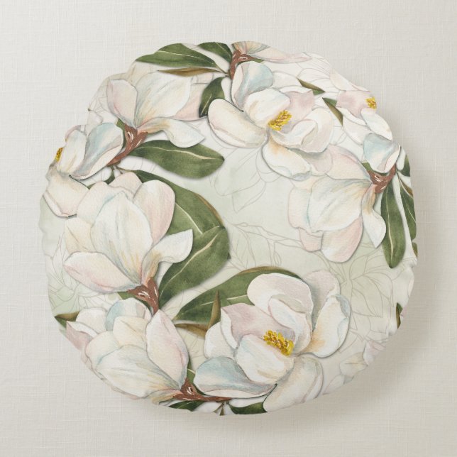 Coussins Ronds Oreiller rond de Magnolia Floral (Devant)