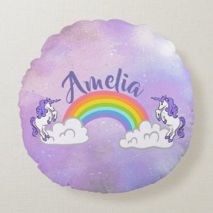 Coussins Ronds Oreiller rond design arc-en-ciel et licorne