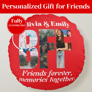 Coussins Ronds Oreiller rond en collage de photos BFF – Cadeau po