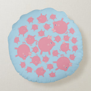 Coussins Ronds Oreiller rond Explosion de cochons (bleu)