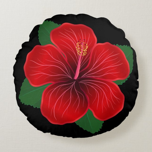 Coussins Ronds Oreiller rond - Fleur d'Hibiscus rouge (Devant)
