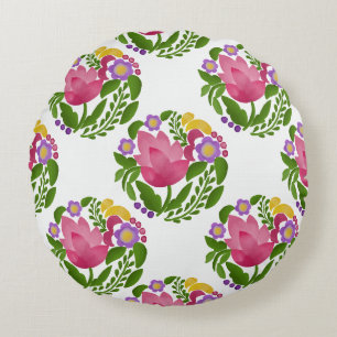 Coussins Ronds Oreiller rond floral en art folklorique coloré