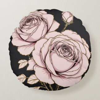Coussins Ronds Oreiller Rond Floral Rose Poudré