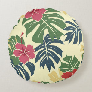 Coussins Ronds Oreiller rond floral tropical jaune
