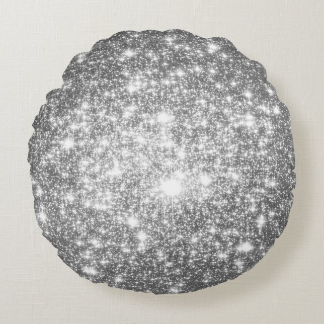 Coussins Ronds Oreiller rond gris aux étoiles argentées (Devant)