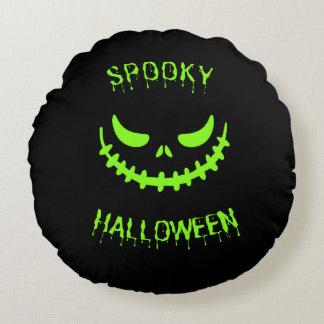 Coussins Ronds Oreiller Rond Halloween Vert Néon Visage Effrayant