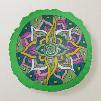 Coussins Ronds Oreiller rond jeté mandala Lotus rose/vert