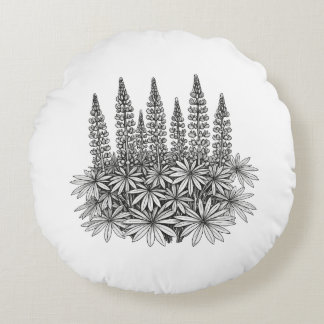 Coussins Ronds Oreiller rond minimaliste botanique lupin