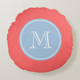 Coussins Ronds Oreiller rond personnalisé avec monogramme bleu ro