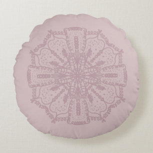 Coussins Ronds Oreiller rond rose muet à mandala bohème dessiné à