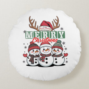 Coussins Ronds Oreiller rond trio de bonhomme de neige personnali