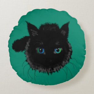 Coussins Ronds Oreiller rond vert avec chat noir ou choisissez la