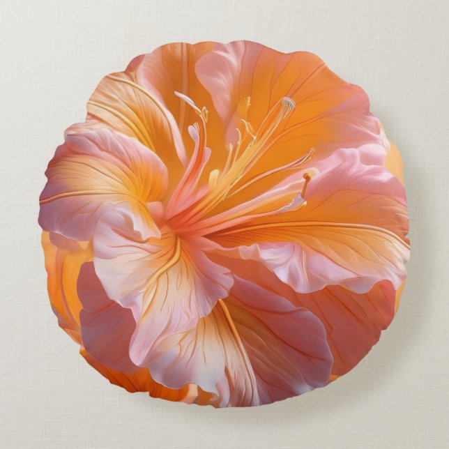Coussins Ronds Oreiller vibrant floral d'hibiscus pêche (Devant)