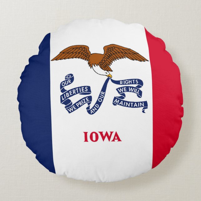 Coussins Ronds Oreillers à lancer rond avec le drapeau de l'Iowa, (Devant)