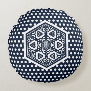 Coussins Ronds Oriental Bleu Blanc Ottoman Tracery Art