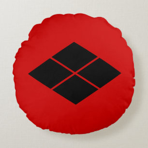 Coussins Ronds Oriental Noir Rouge Takeda Japon Mon Vector Art