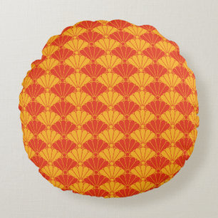 Coussins Ronds Oriental Rouge Jaune Kiku Chrysanthemum Mon Motif