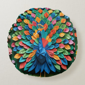 Coussins Ronds Origami Peacock 