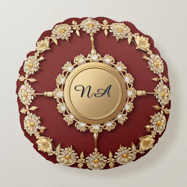 Coussins Ronds Ornate Gold Floral Design (Devant)