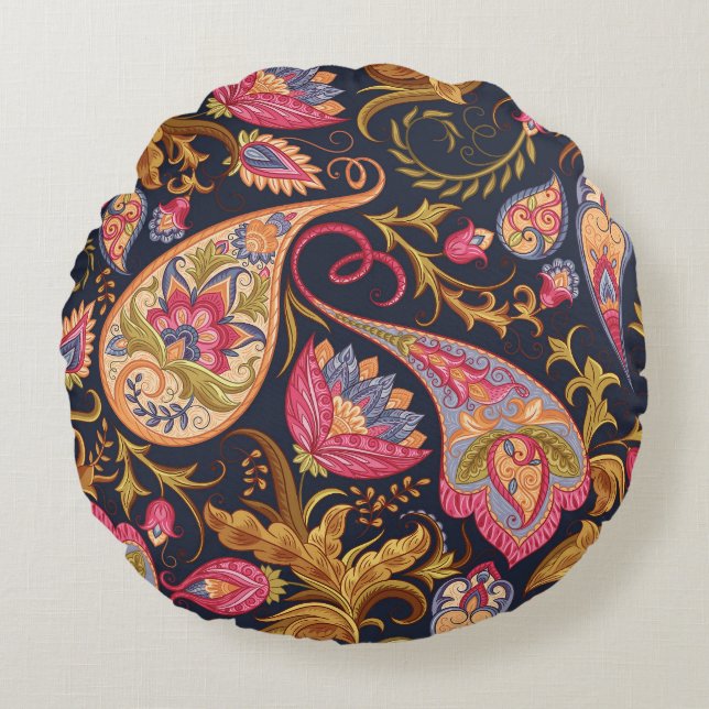 Coussins Ronds Ornate Paisley : Élégant Motif sans joint. (Devant)