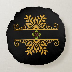 Coussins Ronds Ornement Floral Doré Élégant de Style Baroque