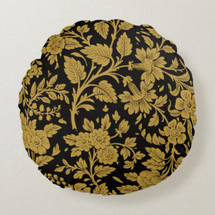 Coussins Ronds Ornement floral en laque indien doré antique sur f