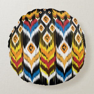 Coussins Ronds Ornement folklorique géométrique Ikat. Ethnie trib