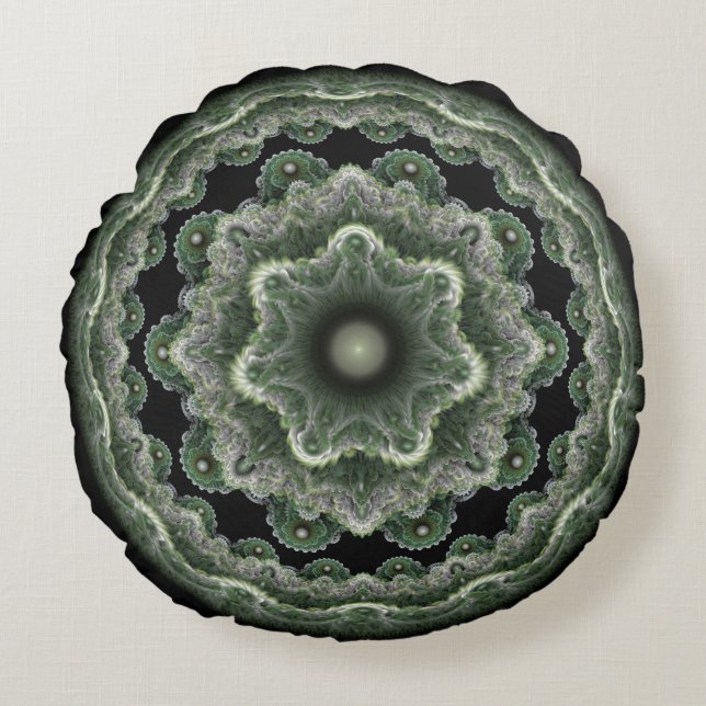Coussins Ronds Ornement fractal orné vert (Devant)
