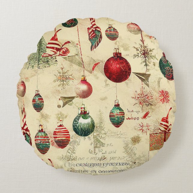 Coussins Ronds Ornements de Noël Vintages rétro (Devant)