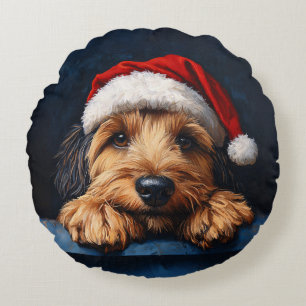 Coussins Ronds Otterhound Dans Un Chapeau De Père Noël
