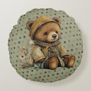 Coussins Ronds Ours Brown vintage En Teddy Et À petits pois
