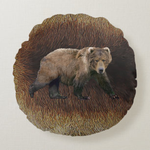 Coussins Ronds Ours Kodiak Sur Fourrure De Caribou