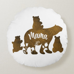 Coussins Ronds Ours Mama Avec 3 Bébés Ours Cubs Après Maman