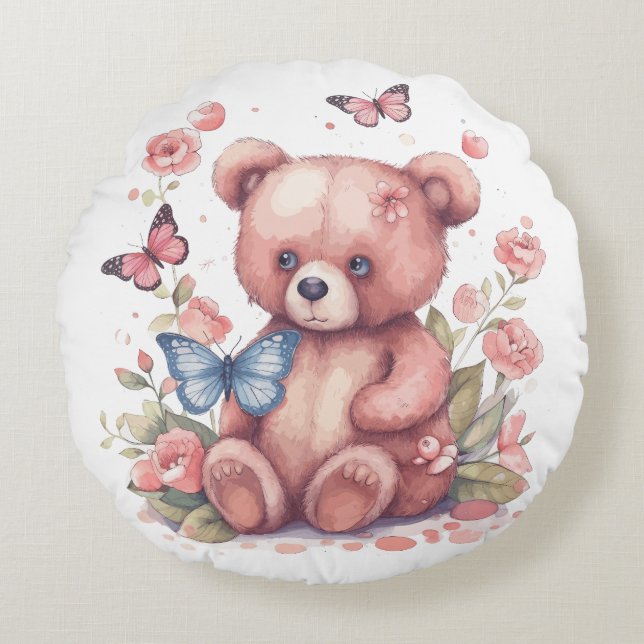 Coussins Ronds Ours papillon aquarelle (Devant)