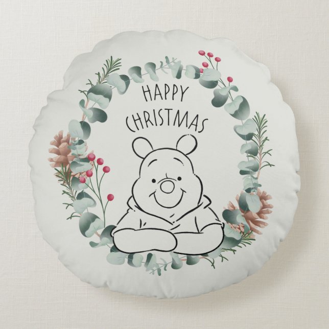 Coussins Ronds Ourson| Bonne couronne de Noël (Devant)