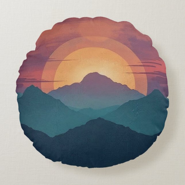 Coussins Ronds Painted Retro Mountain Sunset - Round Throw Pillow (Devant)