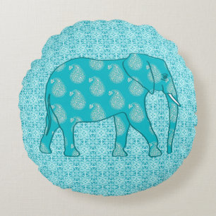 Coussins Ronds Paisley - bleu turquoise et aqua