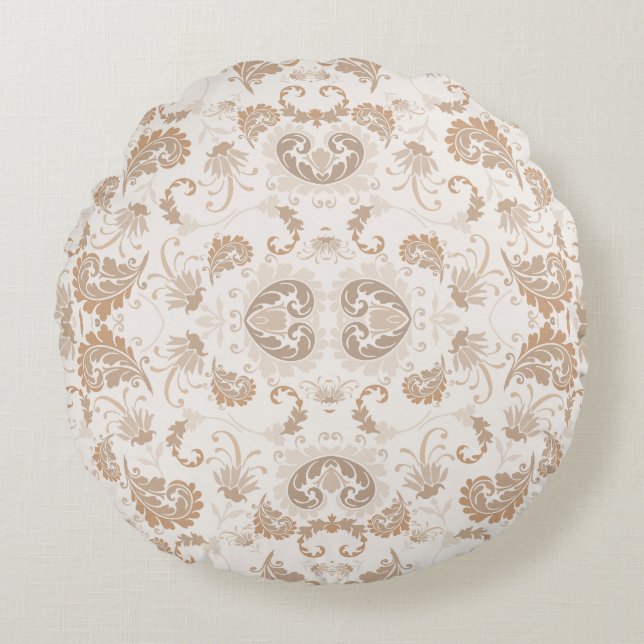 Coussins Ronds Paisley en beige esthétique moderne Tan Brown (Devant)