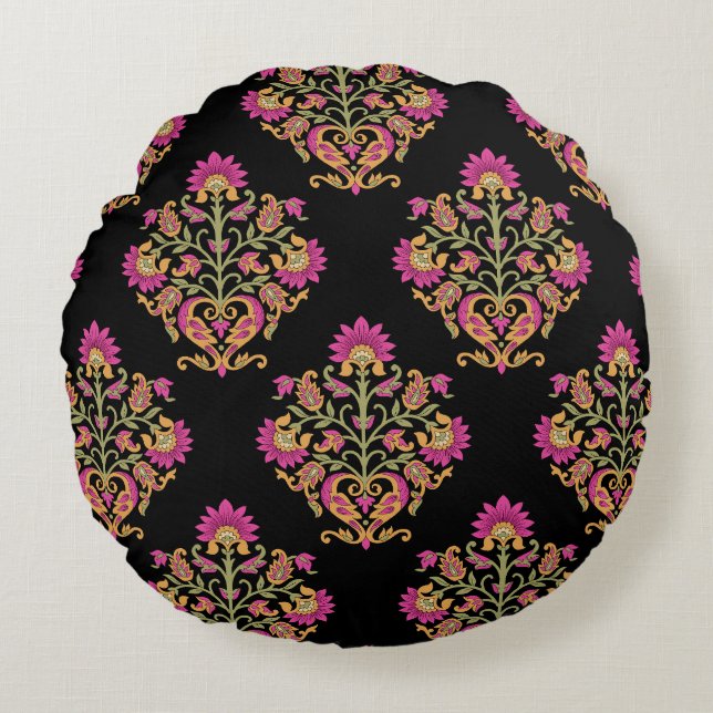 Coussins Ronds Paisley floral moghol, design sans soudure. (Devant)