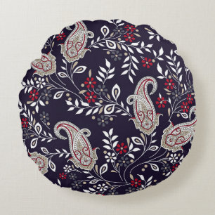 Coussins Ronds Paisley indien traditionnel, motif sans soudure.