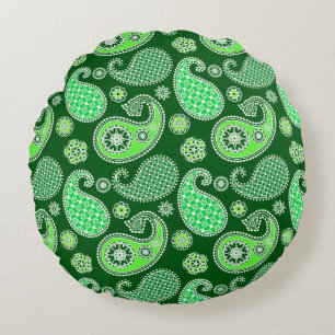 Coussins Ronds Paisley motif, Emerald et Jade Green