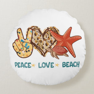 Coussins Ronds Paix, Amour, Plage   Paix à la main, Coeur, Tortue