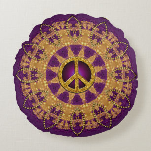 Coussins Ronds Paix d'Or Vintage Yoga Tournesol Bohème Soleil