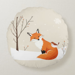 Coussins Ronds Paix sur Terre Minimaliste Fox Bird mignonne Anima