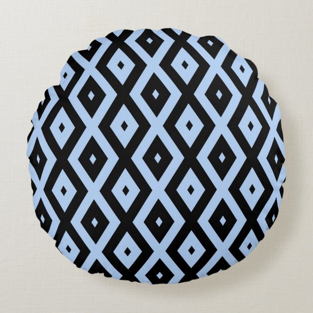 Coussins Ronds Pale blue and black diamond pattern (Devant)