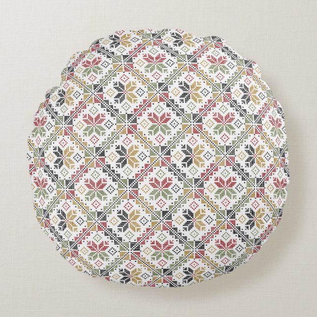 Coussins Ronds Palestine Broderie Palestine Tatreez Motif12 (Devant)