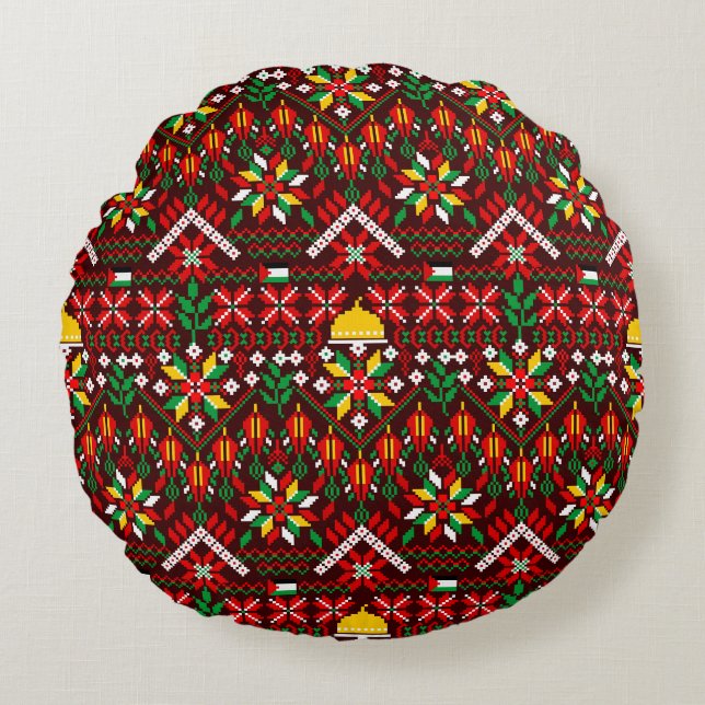 Coussins Ronds Palestine Tatreez Broderie traditionnelle (Devant)